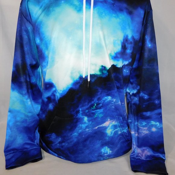 Mens XL Blue Purple Galaxy Space Pullover Polyester Hoodie - Picture 3 of 8